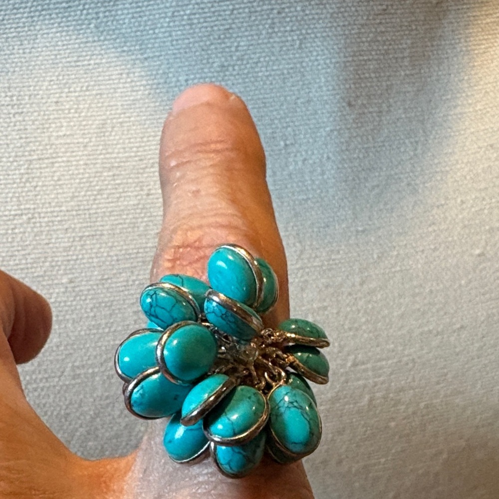 Turquoise Cluster .925 Silver Ring - image 6